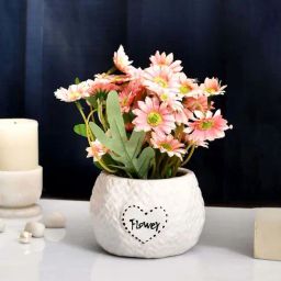 Tayhaa White Ceramic Pot With Artificial Daisies-image-5