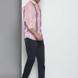 The Indian Garage Co Men Pink & Navy Blue Striped Cotton Casual Shirt-image-56