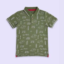 Pantaloons Junior Olive Cotton Printed Polo T-Shirt-image-26