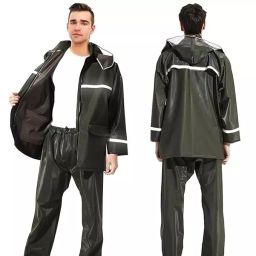 HACER Polyester Hooded Type Zipper & Top Button Closer Green Raincoat L for Unisex, MK005-L-N-picture-3