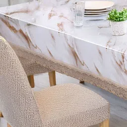 Stylista White & Brown Abstract Printed 8 Seater Table Cover With Lace Border-53
