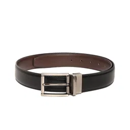 Ultimo Men Black & Coffee Brown Textured Reversible Belt-image-85