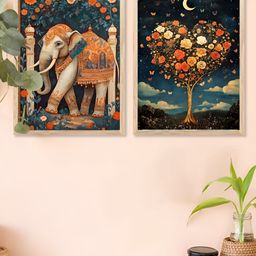 Kotart Navy Blue & Gold-Toned 2 Pieces Traditional Wooden Wall Arts-picture-9