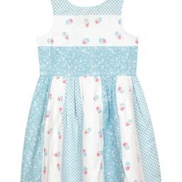 Budding Bees Kids Off White & Blue Floral Print Dress-image-77