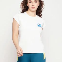 Clovia White Graphic Print Active T-Shirt-image-36