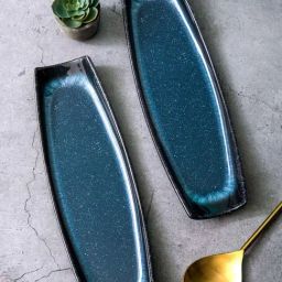 Servewell Dome Black & Blue Melamine Serving Platter - Set of 2-image-21