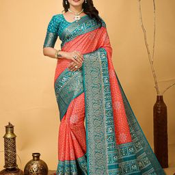 KALINI Bandhani Printed Woven Design Zari Saree-image-46
