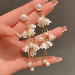 Celestique Pearls Beaded Floral Shaped Korean Drop Earrings-23