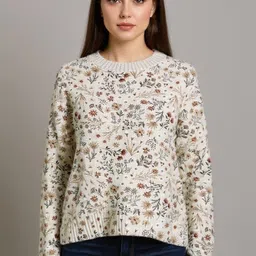 Mast & Harbour Women Floral Printed Round Neck Pullover Sweater-picture-48