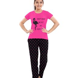 Funkrafts Half Sleeves Flamingo Don't Let Me Put My Leg Down Printed Tee With Polka Dots Pajama Set - Pink-image-38