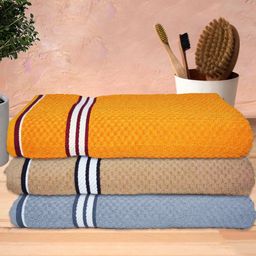 Athom Living Popcorn Textured Solid Bath Towel Pack Of 3 - Yellow & Beige Grey-image-87