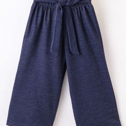 CrayonFlakes Solid Bow Belt Tie Up Palazzo - Navy Blue-image-84