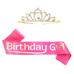 Birthday Girl Sash with Gold Tiara Kit - Pink-14