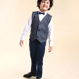 Babyhug  Full Sleeves Stretch Party Suit  with Bow - White & Royal Blue-picture-49