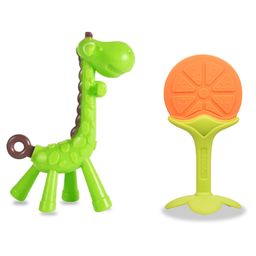 Chinmay Kids Silicone Baby Teether Giraffe and Stand Shape Baby Teething Toy Cartoon BPA Free Teether Green & Orange-13