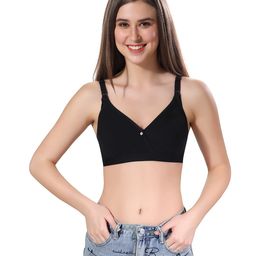 Fabme Cotton Sleeveless Solid Non Padded Maternity Nursing Bra - Black-picture-5