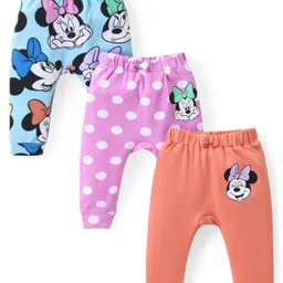 Babyhug Disney Cotton Knit Full Length Diaper Legging with Minnie Mouse Print Pack of 3 - Blue Pink & Orange-picture-27