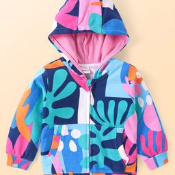 Babyhug Cotton Knit Full Sleeves Hooded Sweatjacket with Abstract Print & Kangaroo Pockets - Pink & Blue-image-46