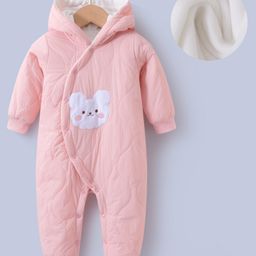 Kookie Kids Full Sleeves Winter Wear Hooded Romper with Bear Patch & Ear Applique - Pink-image-68