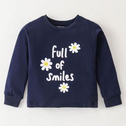 Bodycare Single Jersey Knit Full Sleeves T-Shirt with Floral & Text Print - Navy Blue-picture-14
