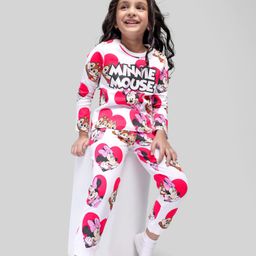 Babyhug Disney Single Jersey Knit Full Sleeves Night Suit withChip N Dale &Minnie Mouse Print - White-image-9