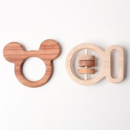 Wooden Handmade Sensory Stimulating -  Mickey Mouse Teether & Grasping Rattle For Born Babies (2 Piece)-26