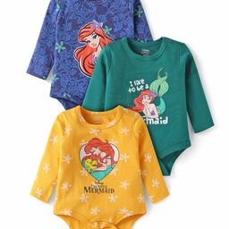 Babyhug Disney Interlock Knit Full Sleeves Onesies with Disney Princess Graphics Pack of 3- Yellow Green & Blue-image-68