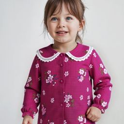 Babyhug Rayon Woven Full Sleeves Top with Foral Print & Peter Pan Collar -Dark Pink-picture-20