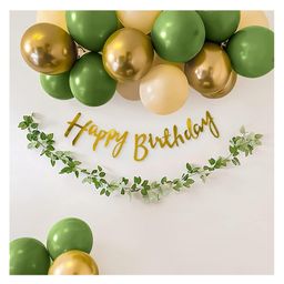 Bubble Trouble 31pcs Birthday decoration items with Olive green White balloon & golden metallic birthday balloons for decoration 8ft green vines & happy birthday party banner-image-36