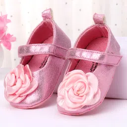 Cute Walk by Babyhug Velcro Closure Booties with Floral Applique - Pink-picture-12