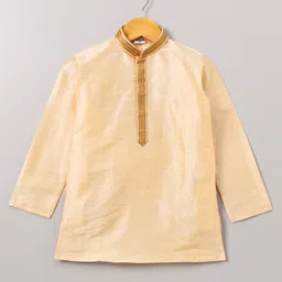 Pehanaava Cotton Blend Full Sleeves Placket Lace Embellished Kurta - Cream-picture-15