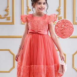 Mark & Mia Woven Cap Sleeves Party Dress With Floral Embroidery & Bow Applique - Red-picture-12