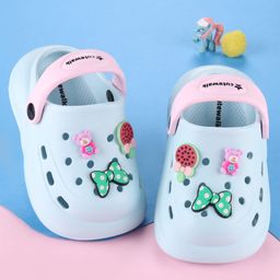 Cute Walk by Babyhug Back Strap Clogs with Bow & Bear Applique - Light Blue-image-41