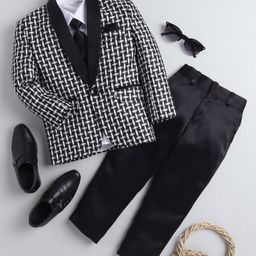 Jeet Ethnics Full Sleeves Geometric Printed 4 Piece Party Suit Set With Tie - Black-image-24