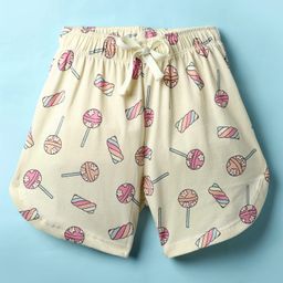 CUCUMBER Sinker Knit Above Knee Length Shorts With Candy Print - Cream-image-51