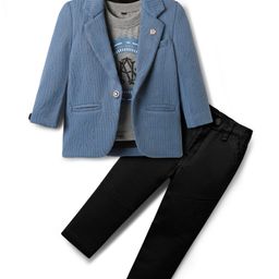 Dapper Dudes Abstract Printed Tee & Trouser With Full Sleeves Blazer Set - Blue-image-13