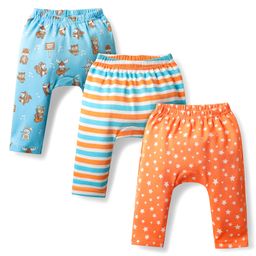 Babyhug Interlock Knit Full Length Diaper Leggings With Stripes Animals & Stars Print Pack Of 3 - Orange Light blue & White-image-74