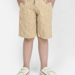 CRIMSOUNE CLUB Cotton Woven Leaves Printed Shorts - Khaki-picture-46