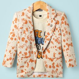 Dapper Dudes Full Sleeves Abstract Printed Blazer With Tee Set - Mustard-picture-25