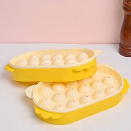 Von Casa Ice Tray with Lid Set of 2 ,Yellow ,Bubble Design ,Oval Shape-image-37