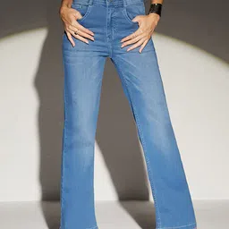 Miss Chase Women Wide Leg Light Fade Stretchable Jeans-picture-18