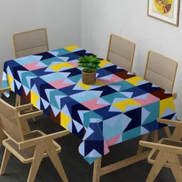 Arrabi Blue & Yellow Geometric Printed 8-Seater Table Cover-48