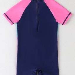 Mark & Mia Half Raglan Sleeves Printed Legged Swimsuit With Color Block Design - Navy Blue image 2