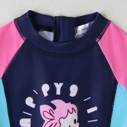 Mark & Mia Half Raglan Sleeves Printed Legged Swimsuit With Color Block Design - Navy Blue image 3