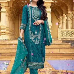 Royal Export Ethnic Motifs Embroidered Straight Kurta with Trousers & With Dupatta-picture-17