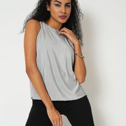 Globus Women Accordion Pleats Boat Neck Sleeveless Top-image-39