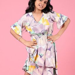 V-Mart Girls Floral Printed Fit & Flare Midi Dress-image-84