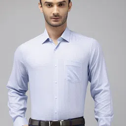 Van Heusen Pure Cotton Self Design Textured Slim Fit Opaque Formal Shirt-image-18