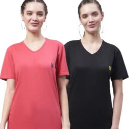 Vimal Jonney Pink & Black Cotton Logo T-Shirt - Pack Of 2-image-64