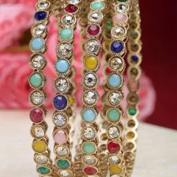 Karatcart Gold-Plated Multicolor Stone Studded Bangles for Women - Set of 4-24